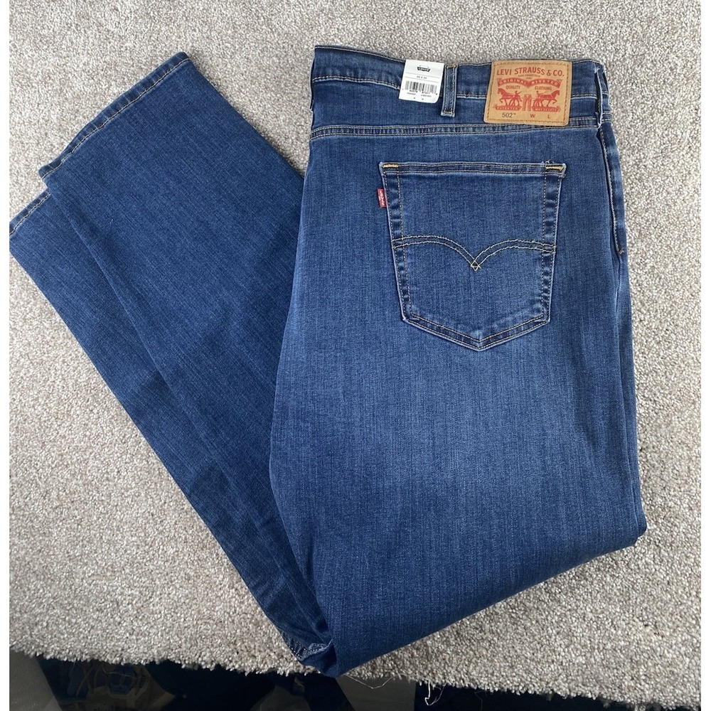 Levi's 502 Taper Stretch Flex Jeans Blue Denim Men 48x32 Preppy Work Casual Read